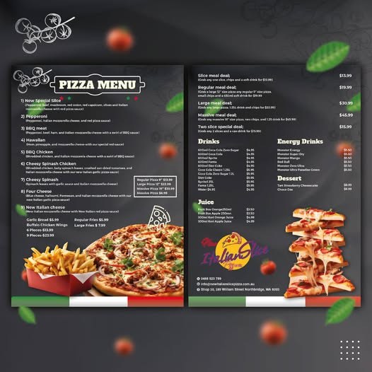 Italian Slice pizza menu design and print